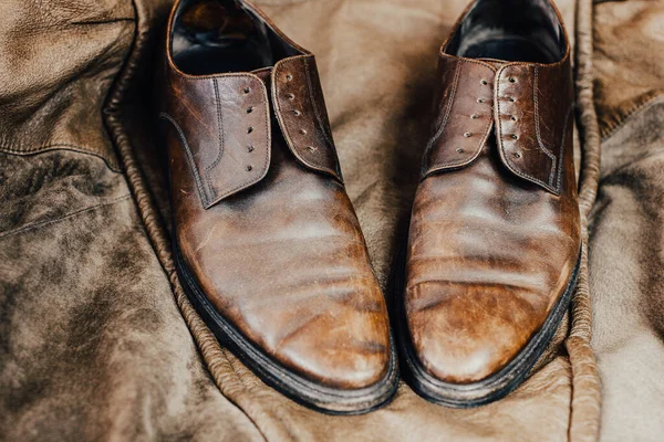 Bruin Lederen Vintage Shabby Schoenen — Stockfoto