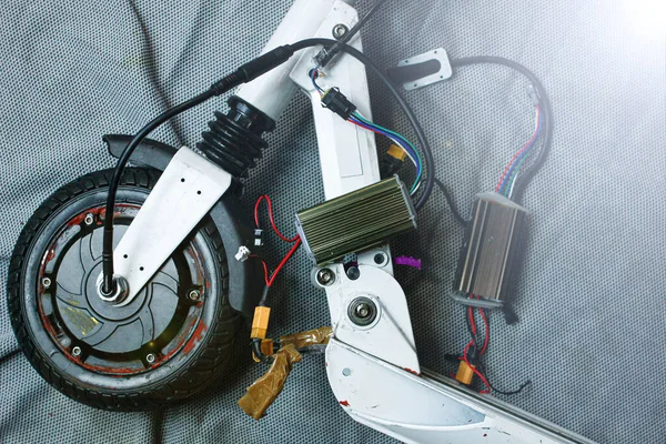 Closeup of scooter at electric motor repair service