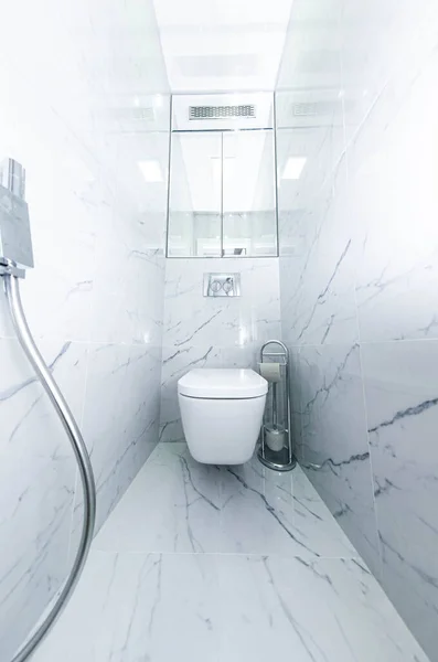 Interior Banheiro Brilhante Com Telhas Cerâmicas Forma Mármore Bidé — Fotografia de Stock