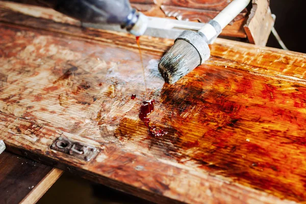 epoxy varnish for processing wood products, handmade furniture making.