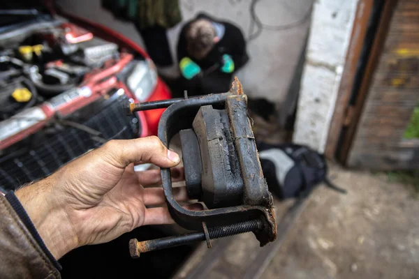 Car Timing Belt Tensioner Hand Mechanic — Stock Photo, Image