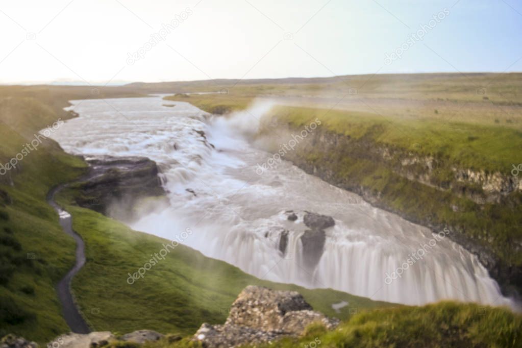 Gulfoss waterfall in Iceland, on the Golden Circle route.  Night time long exposure.