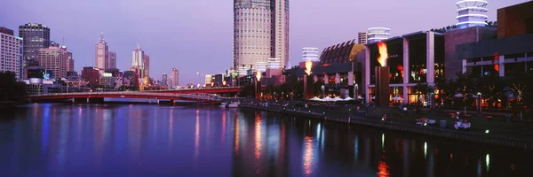 Melbourne Yarra River Schemering Stadsgezicht Australië — Stockfoto