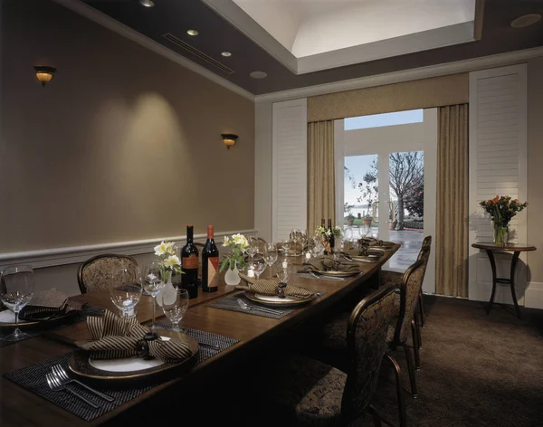 Restaurant Room Served Long Table — Stock Photo, Image