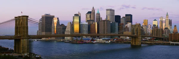 Horizonte Del Bajo Manhattan Puente Brooklyn Amanecer Nueva York —  Fotos de Stock