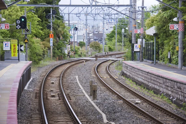 Quai Gare Vide Voies Ferrées Kyoto Japon — Photo