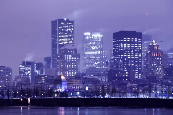 Montreal Panoramę Miasta Zapalił Się Nocy Quebec Kanada — Zdjęcie stockowe