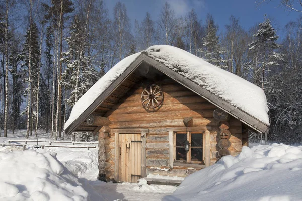 Houten Rooksauna Winter — Stockfoto