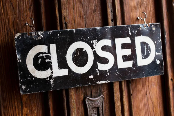 Close Black White Closed Sign Wooden Door Cafe — Stock Photo, Image