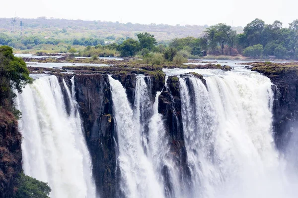 Victoria Falls Waterfall Zambezi River Cascades Water Tumbling Steep Cliff — Stock Photo, Image