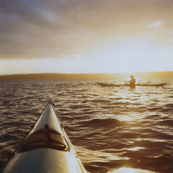 Person Havskajakpaddling Skymningen — Stockfoto