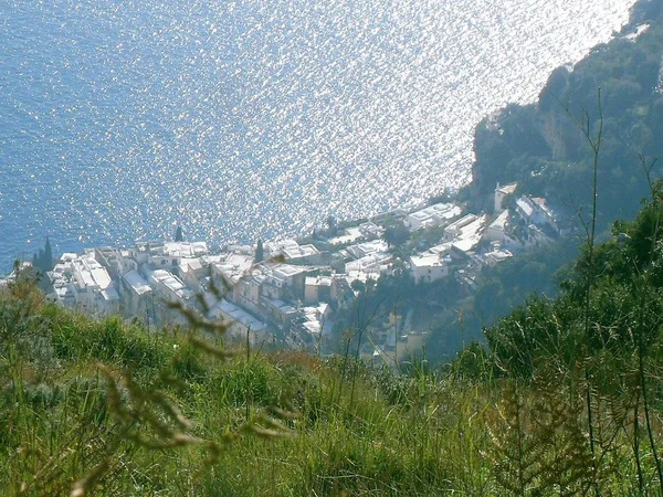 Sökvägen Till Gudarna Positano Sett Från Ovan Vid Solnedgången — Stockfoto