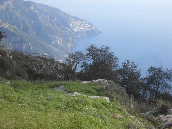 Cesta Bohů Amalfi Pobřeží Ptačí Perspektivy Při Západu Slunce — Stock fotografie