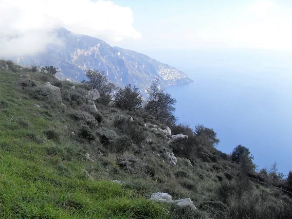 Istenek Amalfi Part Naplementekor Fent Látható Elérési — Stock Fotó