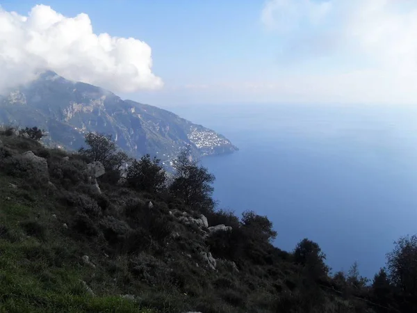 Istenek Amalfi Part Naplementekor Fent Látható Elérési — Stock Fotó