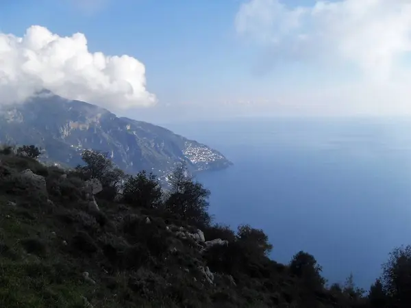 Istenek Amalfi Part Naplementekor Fent Látható Elérési — Stock Fotó