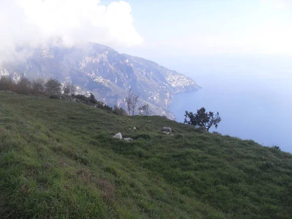 Istenek Amalfi Part Naplementekor Fent Látható Elérési — Stock Fotó