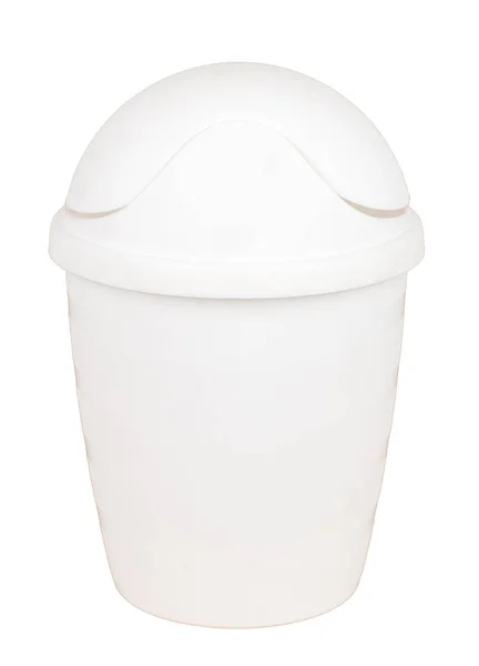 白い背景に分離された白いプラスチック製ごみ箱 — ストック写真