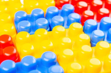 Plastik yapı bloklarının closeup görünümü. Renkli makro arka plan