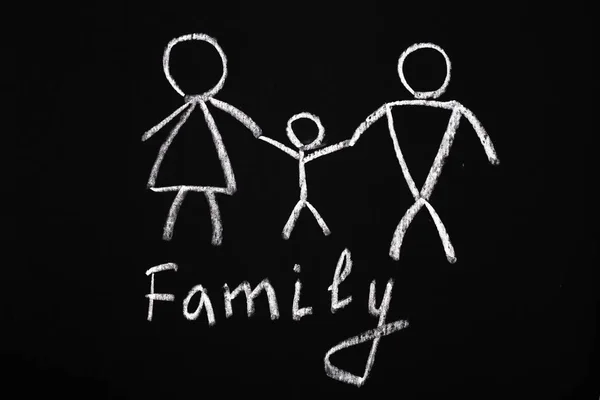 Chalk drawing of a family on black board — Stock Photo, Image