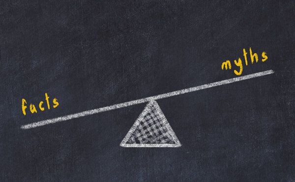 Chalk board sketch illustration. Concept of balance between myths and facts