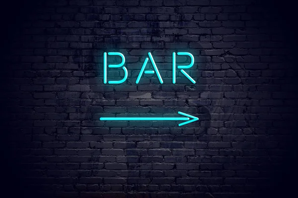 Tuğla duvar neon ok ve işareti çubuklu — Stok fotoğraf