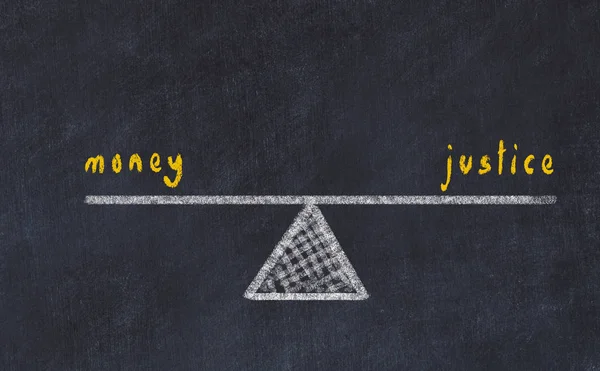 Chalk board sketch illustration. Concept of balance between money and justice — Stock Photo, Image