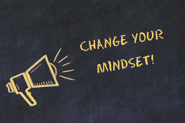 Chalk board sketch with handwritten text change your mindset
