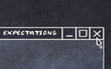 Bilgisayar ekranında pencerenin tebeşirle çizimi. Beklentileri durdurma kavramı