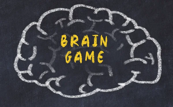 Chalk drawing of human brain with inscription brain game