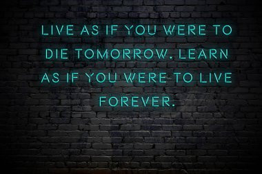 Tuğla duvara karşı olumlu akıllıca motivasyonel alıntı Neon yazıt 
