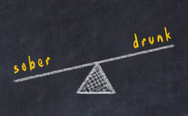 Ölçeklerin tebeşir tahtası krokisi. Sarhoş ve ayık arasındaki denge kavramı