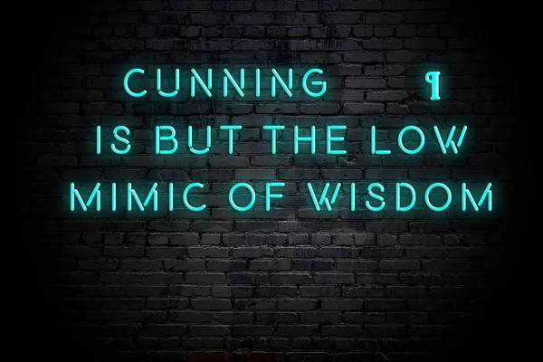 Neon inscriptie van positief verstandig motiverende citaat tegen bakstenen muur — Stockfoto