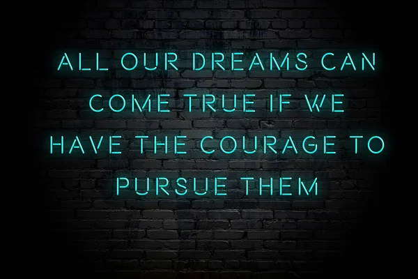 Tuğla duvara karşı olumlu akıllıca motivasyonel alıntı Neon yazıt 