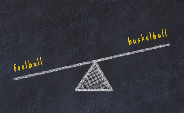 Krijt bestuur schets van de schalen. Concept van evenwicht tussen voetbal en basketbal — Stockfoto
