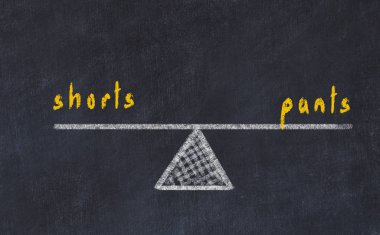 Pullar, tebeşir tahtası çizimi. Şort ve pantolon arasında denge kavramı