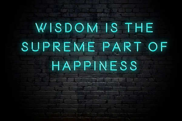 Neon inscription of positive wise motivational quote against brick wall — Stock Photo, Image