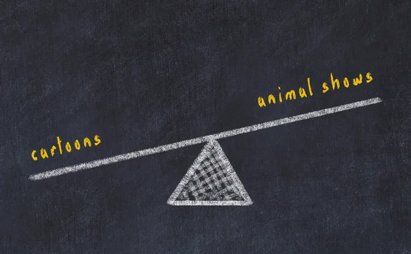 Το σκίτσο του πίνακα με τις κλίμακες. Έννοια της ισορροπίας μεταξύ κινουμένων σχεδίων και σόου ζώων — Φωτογραφία Αρχείου