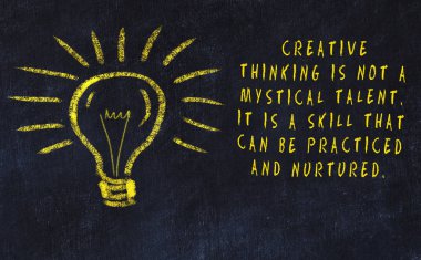 Sanat ve yaratıcılık hakkında ampul ve yazıt tebeşir çizimi