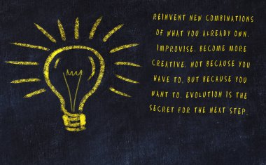Sanat ve yaratıcılık hakkında ampul ve yazıt tebeşir çizimi