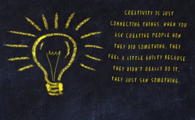 Sanat ve yaratıcılık hakkında ampul ve yazıt tebeşir çizimi