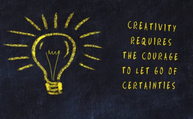 Sanat ve yaratıcılık hakkında ampul ve yazıt tebeşir çizimi