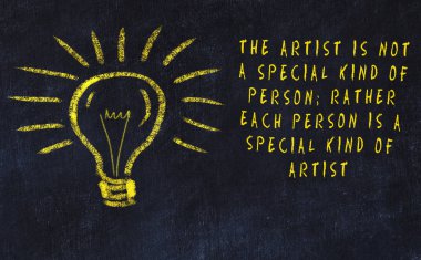 Sanat ve yaratıcılık hakkında ampul ve yazıt tebeşir çizimi