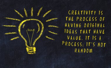 Sanat ve yaratıcılık hakkında ampul ve yazıt tebeşir çizimi