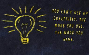 Sanat ve yaratıcılık hakkında ampul ve yazıt tebeşir çizimi