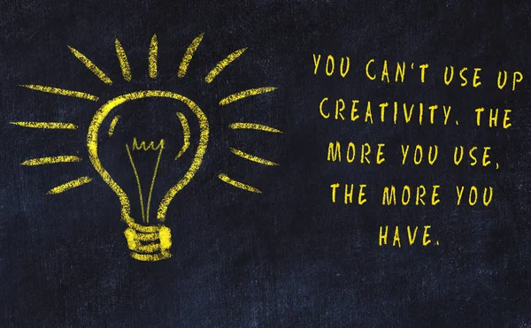 Sanat ve yaratıcılık hakkında ampul ve yazıt tebeşir çizimi