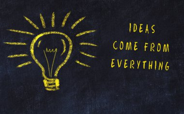 Sanat ve yaratıcılık hakkında ampul ve yazıt tebeşir çizimi