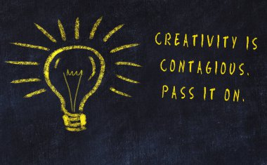Sanat ve yaratıcılık hakkında ampul ve yazıt tebeşir çizimi