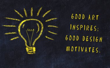 Sanat ve yaratıcılık hakkında ampul ve yazıt tebeşir çizimi