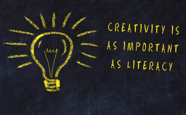 Sanat ve yaratıcılık hakkında ampul ve yazıt tebeşir çizimi